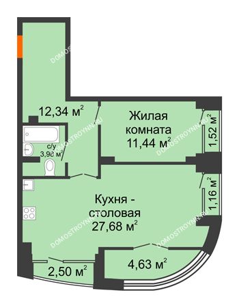 1 комнатная квартира 59,32 м² - Клубный дом на Ярославской
