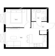 1 комнатная квартира 33,9 м² в ЖК Савин парк, дом корпус 6 - планировка