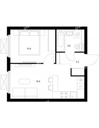 1 комнатная квартира 33,9 м² в ЖК Савин парк, дом корпус 6