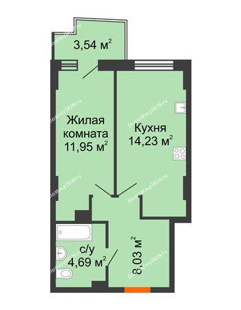 1 комнатная квартира 39,63 м² в ЖК Город у реки, дом Литер 8