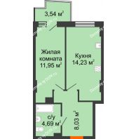 1 комнатная квартира 39,63 м² в ЖК Город у реки, дом Литер 7 - планировка