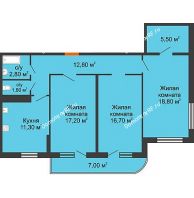 3 комнатная квартира 88,8 м² в ЖК Fresh (ЖК Фреш), дом Литер 2 - планировка