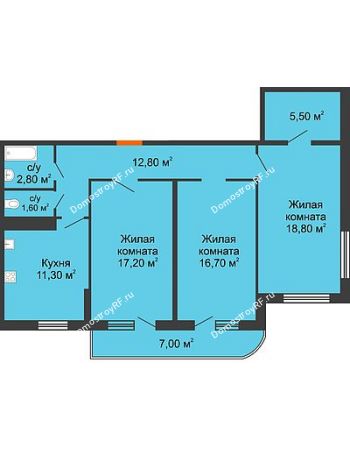 3 комнатная квартира 88,8 м² в ЖК Fresh (Фреш, Белые Паруса), дом Литер 2