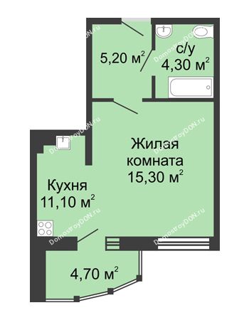 1 комнатная квартира 40,6 м² в ЖК Мега, дом № 2