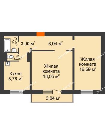 2 комнатная квартира 58,27 м² в Микрорайон Нанжуль-Солнечный, дом № 9