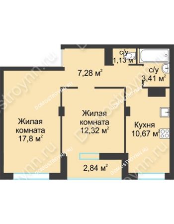 2 комнатная квартира 55,45 м² в ЖК На Вятской, дом № 3 (по генплану)