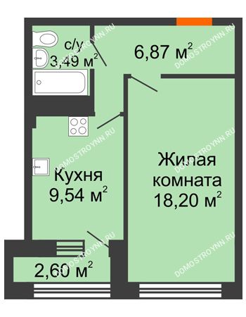 1 комнатная квартира 39,4 м² - ЖК Каскад на Куйбышева