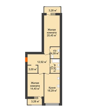 2 комнатная квартира 81,63 м² в ЖК Бунин, дом 2 этап секция 8-10