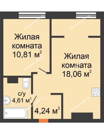 2 комнатная квартира 37,72 м² в ЖК Европейский берег, дом ГП-9 "Дом Монако"