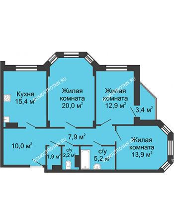 3 комнатная квартира 92,9 м² в ЖК Цветы, дом № 27