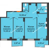 3 комнатная квартира 77,18 м² в ЖК Сердце Ростова 2, дом Литер 8 - планировка