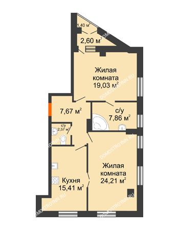 2 комнатная квартира 78,47 м² в ЖК Дом на Провиантской, дом № 12