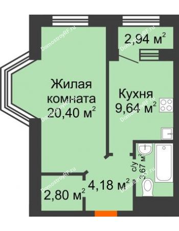 1 комнатная квартира 42,16 м² в ЖК Кубанский (Московский), дом Литер 4