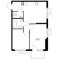 2 комнатная квартира 47,2 м² в ЖК Савин парк, дом корпус 4 - планировка