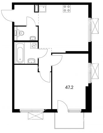 2 комнатная квартира 47,2 м² в ЖК Савин парк, дом корпус 4