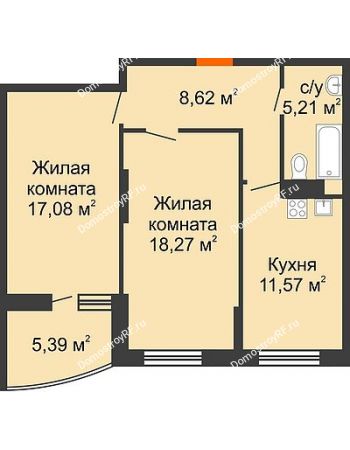 2 комнатная квартира 63,44 м² в ЖК Символ, дом Литер 1