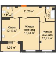2 комнатная квартира 63,87 м² в Жилой район Берендей, дом № 14 - планировка