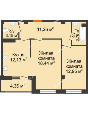 2 комнатная квартира 63,87 м² в Жилой район Берендей, дом № 14