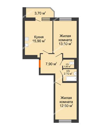 2 комнатная квартира 56,4 м² в ЖК Вересаево, дом Литер 14