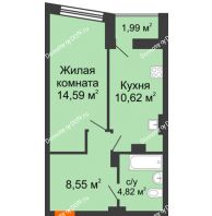 1 комнатная квартира 39,58 м² в ЖК Рубин, дом Литер 1 - планировка
