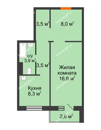 1 комнатная квартира 45,1 м² в ЖК Апрелевка, дом № 2, строение 1