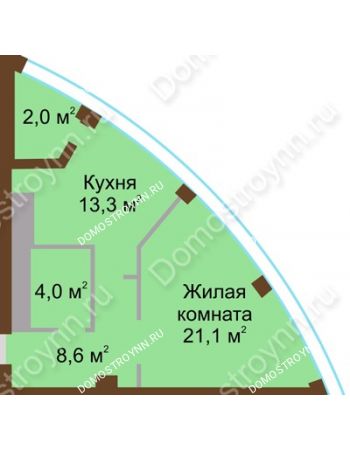 1 комнатная квартира 49 м² в ЖК Монолит, дом № 89, корп. 1, 2
