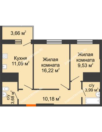 2 комнатная квартира 58,35 м² - ЖК Комарово