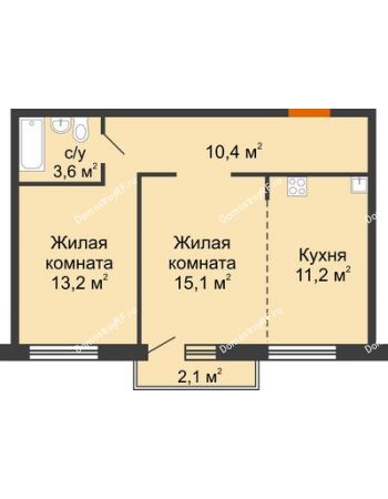 2 комнатная квартира 54,1 м² в ЖК Горки, дом 1 очередь