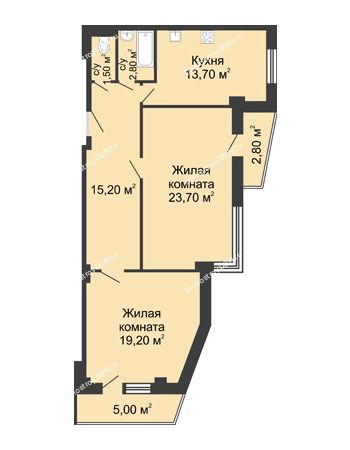 2 комнатная квартира 80 м² - ЖК Дом на Береговой