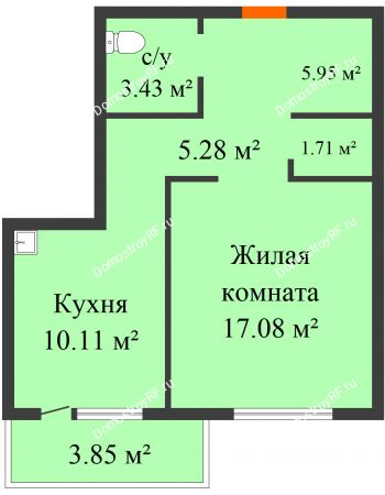 1 комнатная квартира 42,5 м² - ЖД Хлевное