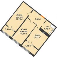 2 комнатная квартира 63,46 м² в ЖК Сердце, дом № 1 - планировка