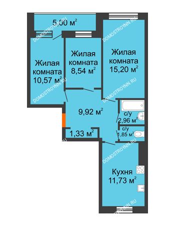3 комнатная квартира 63,6 м² - ЖД по ул. Буденного