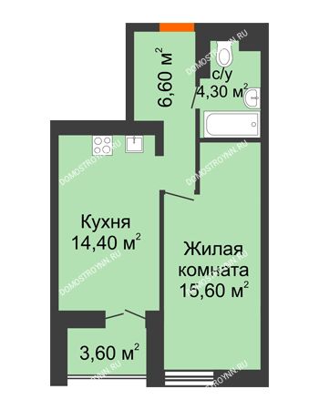 1 комнатная квартира 42,7 м² в ЖК КМ Анкудиновский Парк, дом № 16