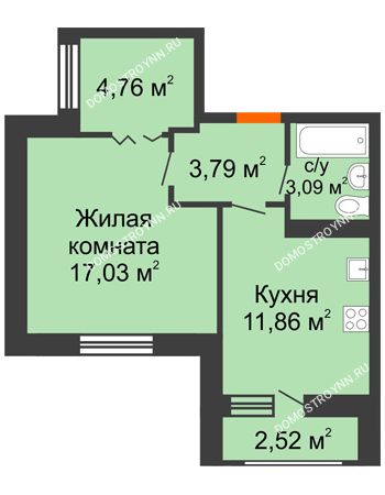 1 комнатная квартира 43,05 м² в ЖК Москва Град, дом № 63