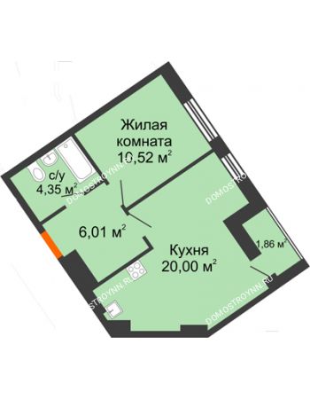 1 комнатная квартира 42,74 м² - ЖК Пушкин