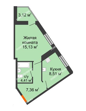 1 комнатная квартира 38,53 м² - ЖК Пушкин