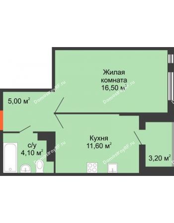 1 комнатная квартира 40,4 м² в ЖК Квартет, дом Литер 2