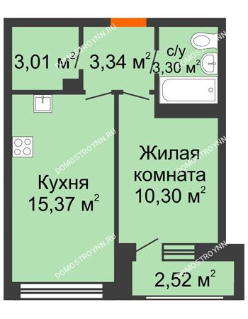 1 комнатная квартира 37,84 м² в ЖК Москва Град, дом № 63