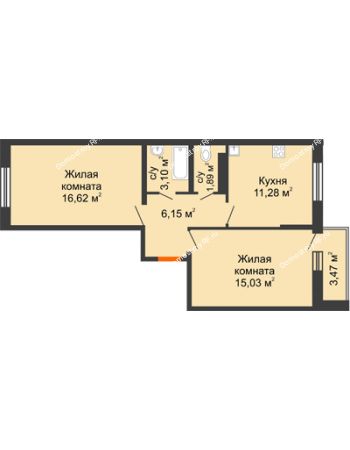 2 комнатная квартира 55,76 м² - ЖК Сограт