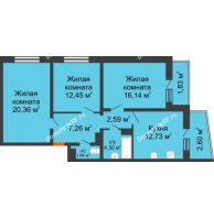 3 комнатная квартира 82,1 м² в ЖК Мой город, дом Литер 3 - планировка