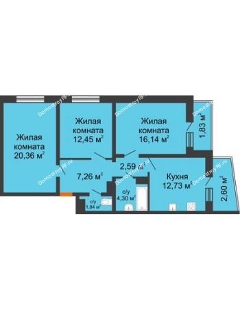3 комнатная квартира 82,1 м² в ЖК Мой город, дом Литер 3