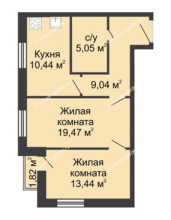 2 комнатная квартира 59,26 м² - ЖК Вдохновение