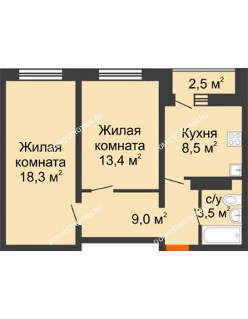 2 комнатная квартира 53,95 м² в ЖК Корабли, дом № 54