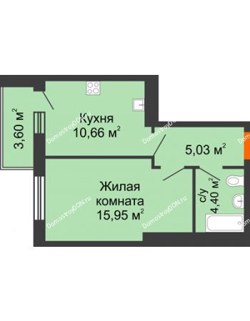 1 комнатная квартира 39,64 м² в ЖК Днепровская Роща, дом № 1
