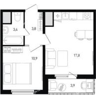 1 комнатная квартира 37,9 м² в ЖК Левенцовка парк, дом Корпус 8-10.2 - планировка