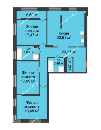 3 комнатная квартира 121,09 м² - ЖК Аквариум