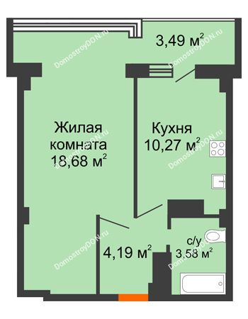1 комнатная квартира 42,69 м² в ЖК Северный Остров, дом № 6