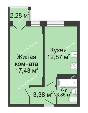 1 комнатная квартира 38,2 м² в ЖК Академический, дом № 10