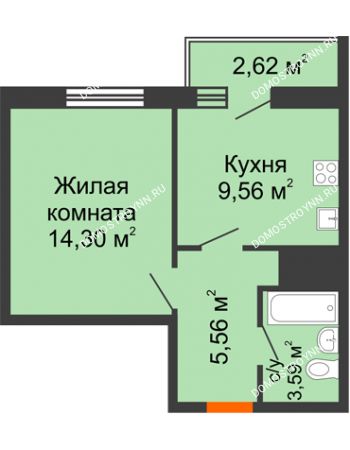 1 комнатная квартира 35,63 м² - ЖК Комарово