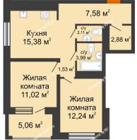 2 комнатная квартира 61,79 м², ЖК Пешков - планировка